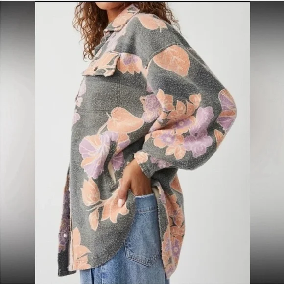 Free People Printed Ruby Jacket in Charcoal Combo Size Med NWT - Picture 2 of 16